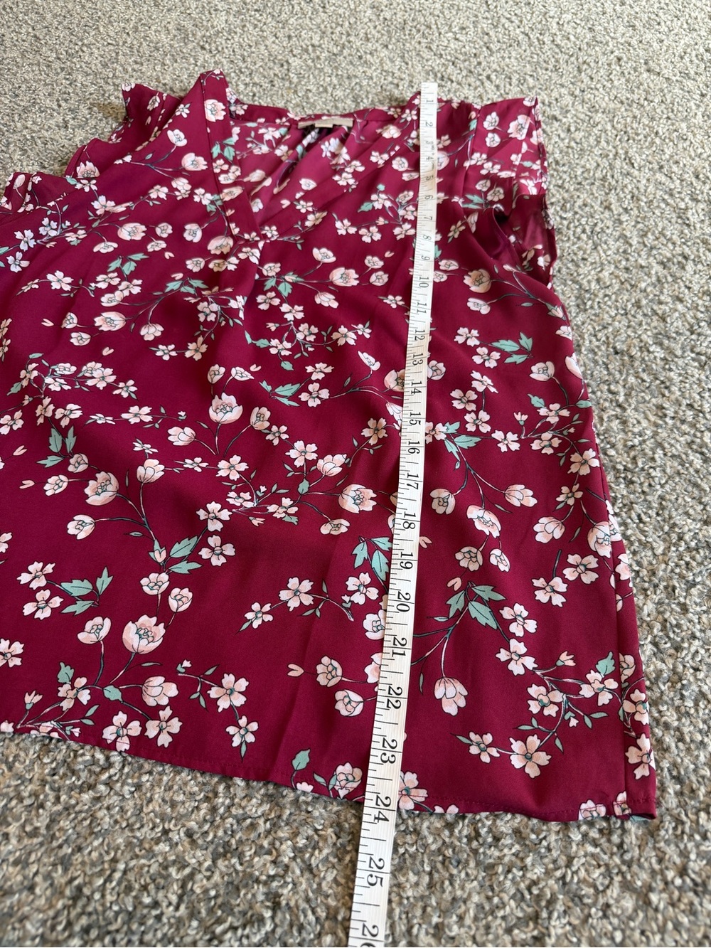 LOFT Berry Floral Blouse with Mint Accents - Picture 6 of 12